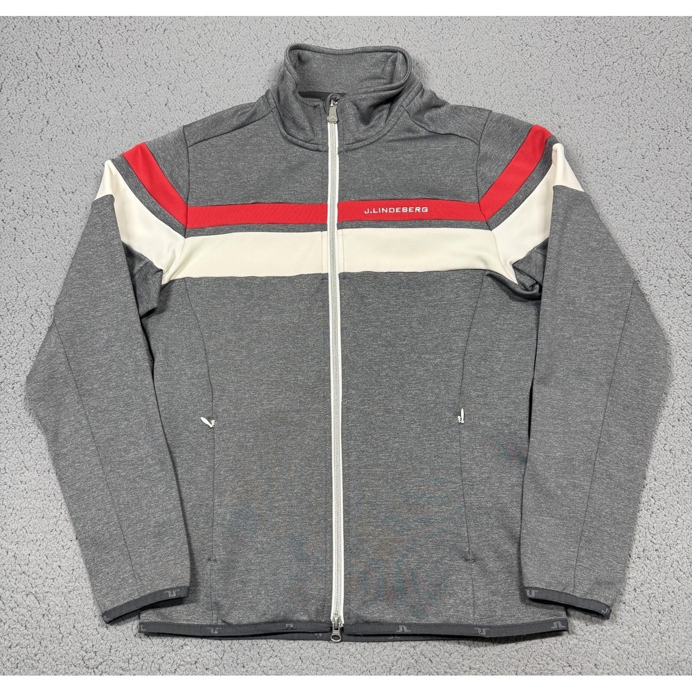 J.Lindeberg Huxley Stripe Jacket Mens Medium‎ Gray Full Zip Tech Softshell Golf